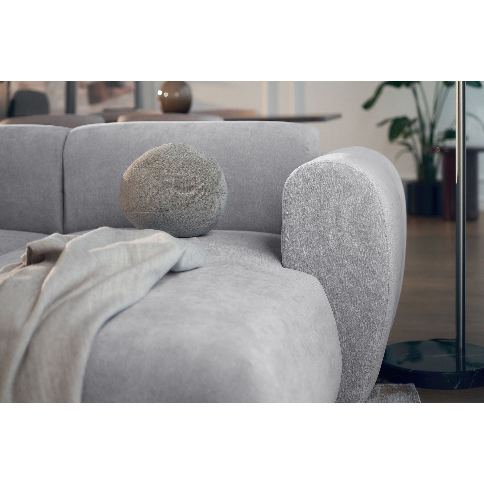Kampinė sofa-lova EMIA, pilka, dešinė