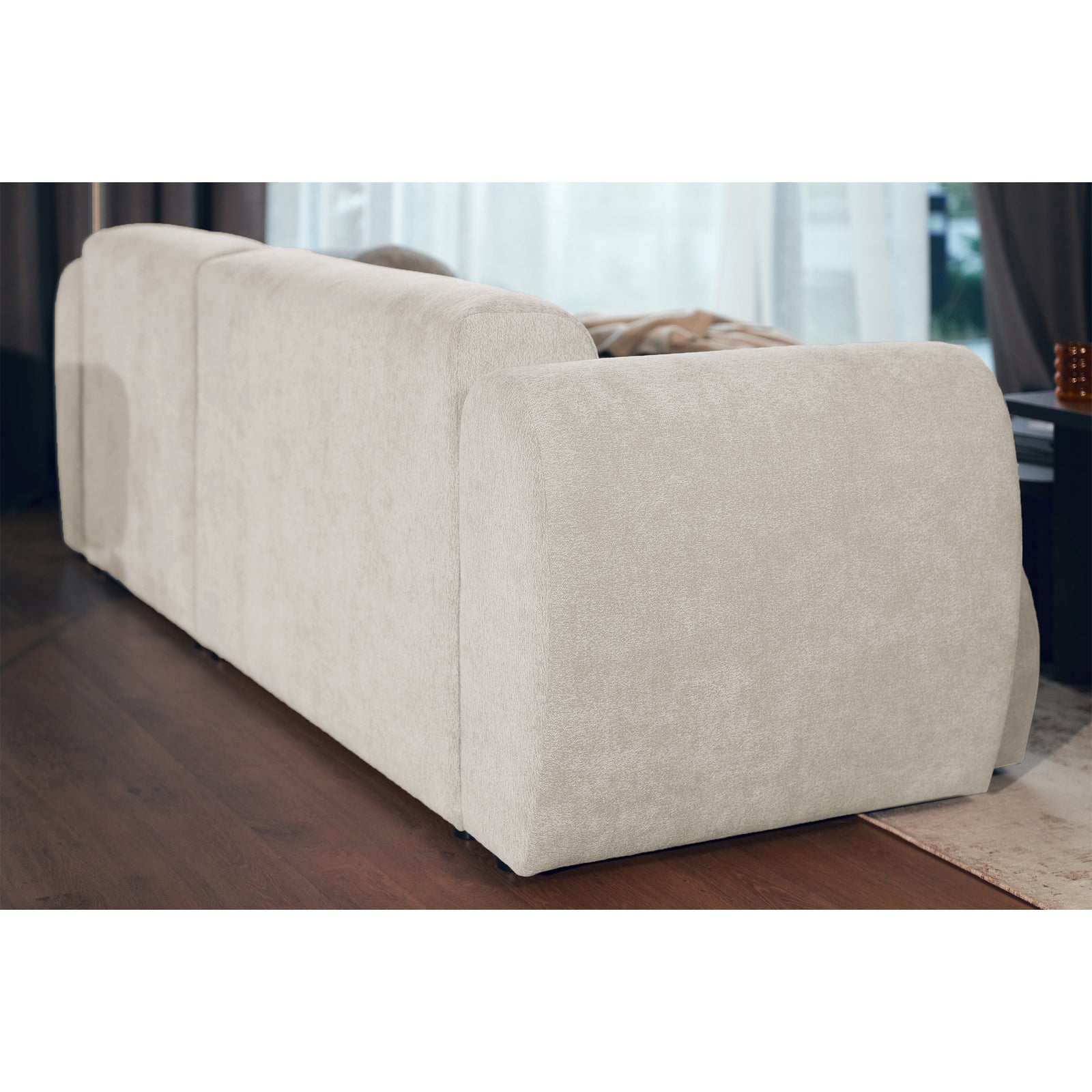 Kampinė sofa-lova EMIA, smėlinė, dešinė