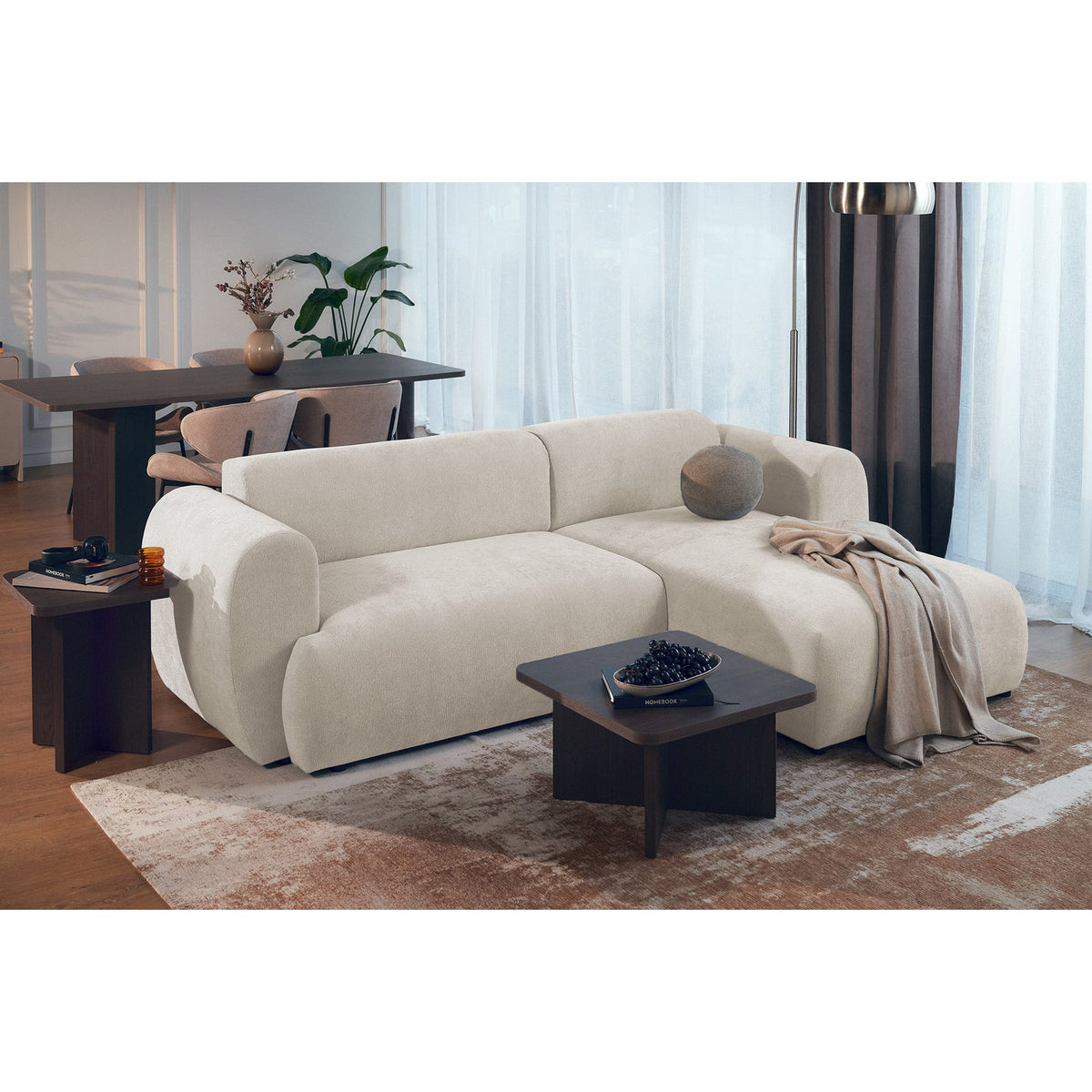 Kampinė sofa-lova EMIA, smėlinė, dešinė