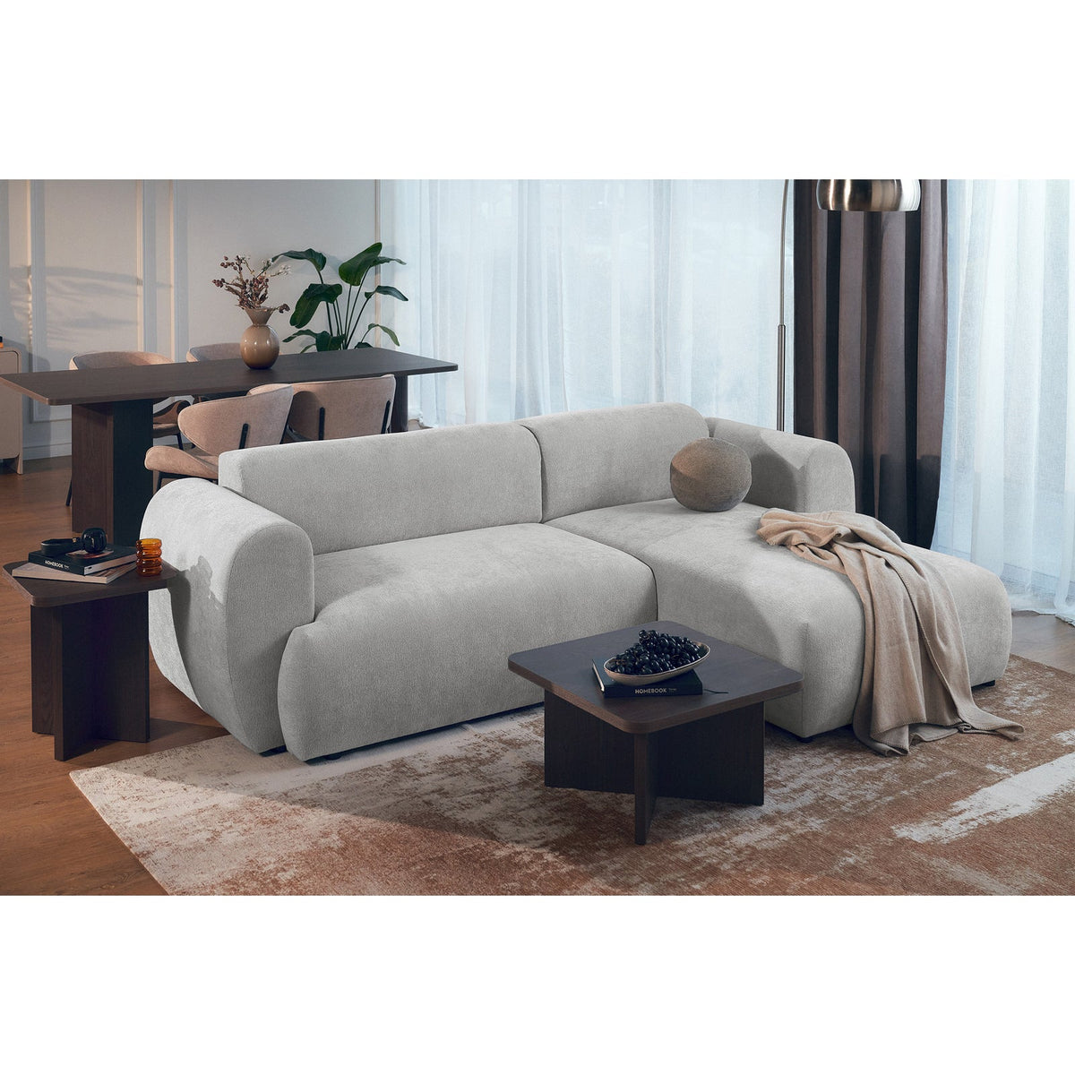 Kampinė sofa-lova EMIA, šviesiai pilka, dešinė