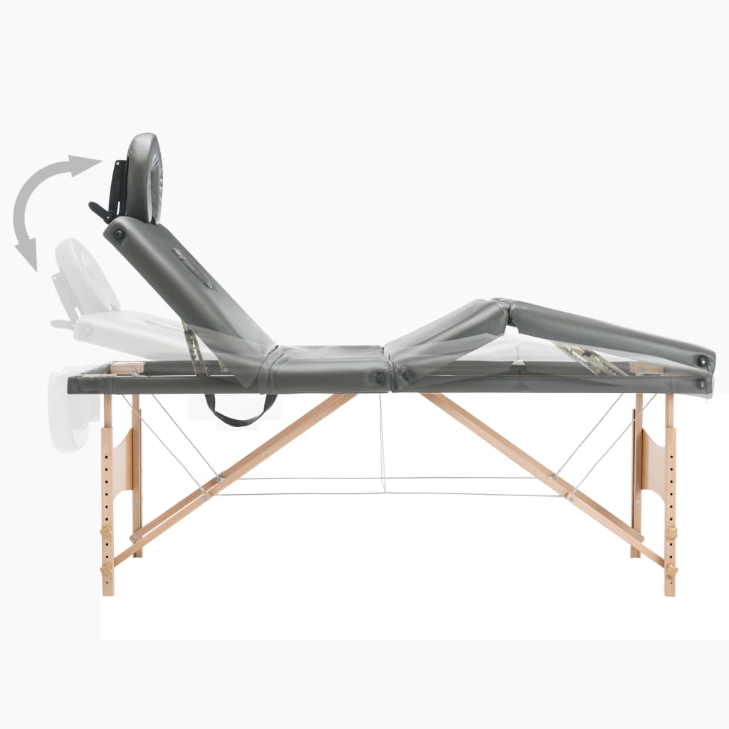 Masažo stalas, antracito, 186x68cm, 4 zonų, medinis rėmas - Namų Idėja