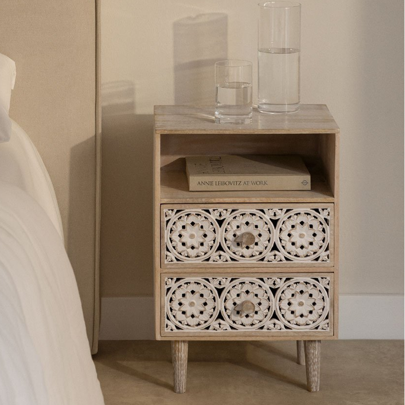 Naktinė spintelė FENEORA 35x30 cm, mango mediena