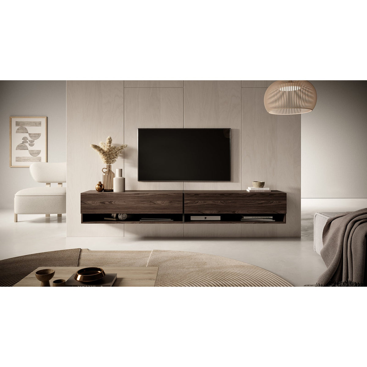 TV spintelė FIONNA, 200 cm, riešutmedis