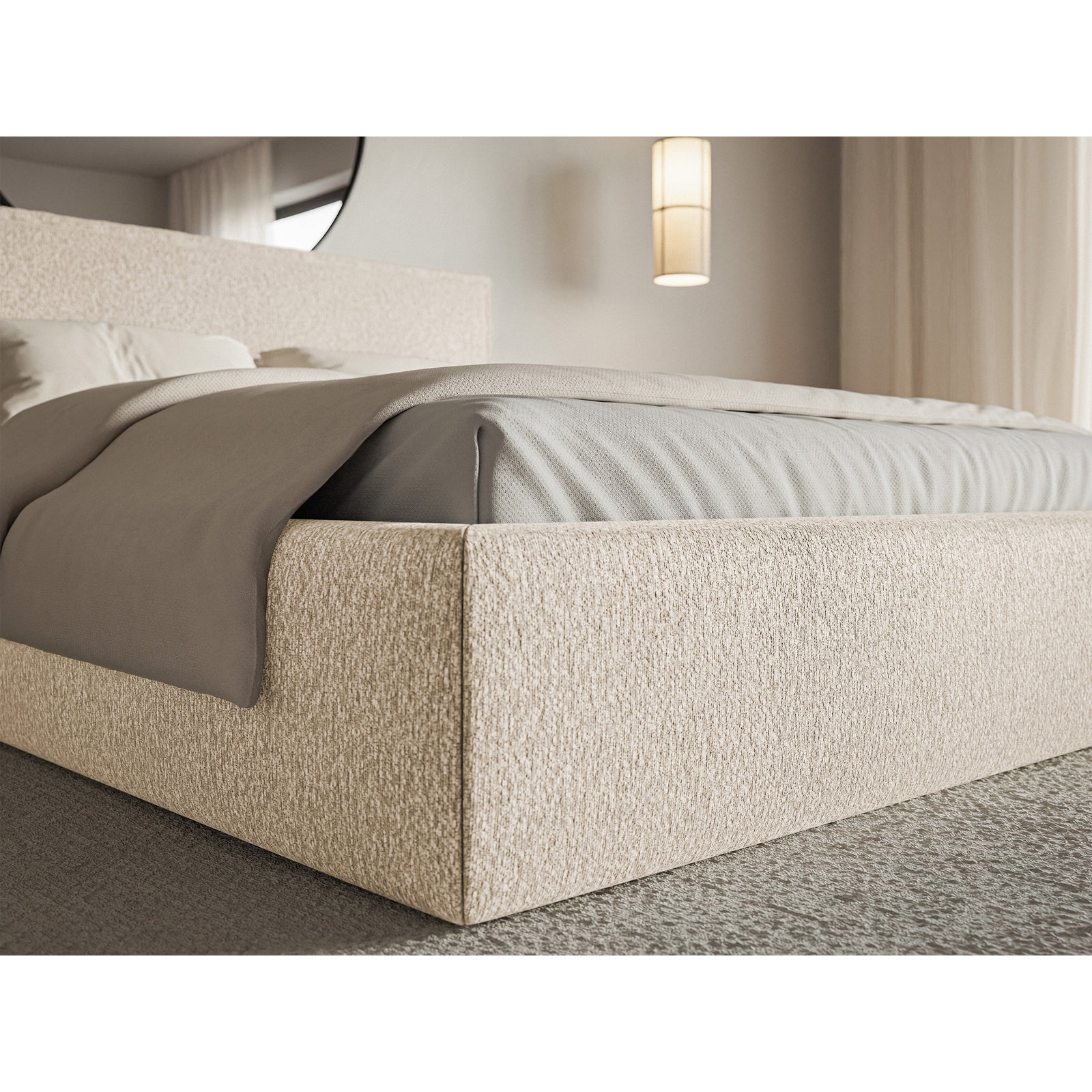 Minkšta lova SOFTIE, šviesiai beiginė šenilas detalus vaizdas