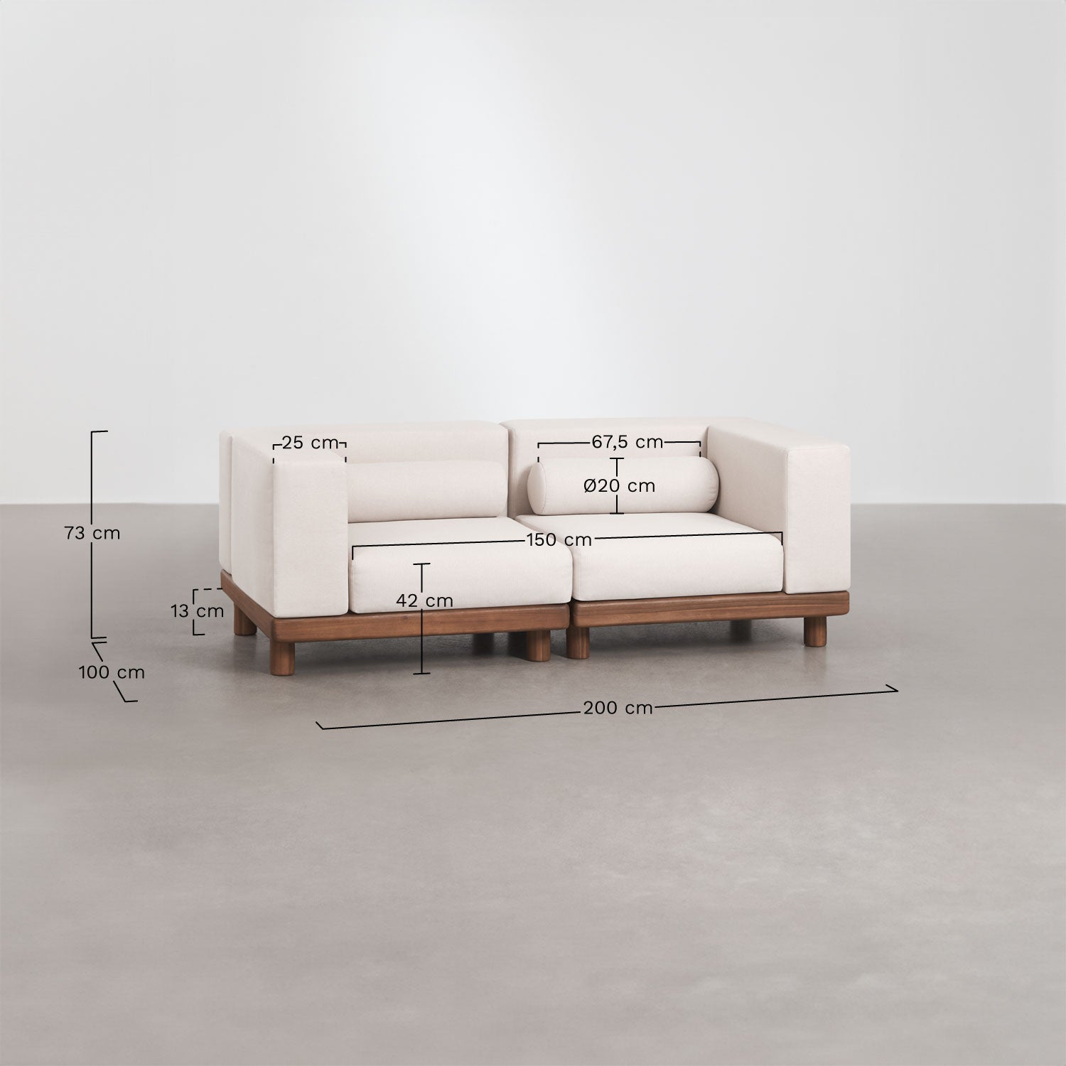 KORKO 2-Piece Modular Outdoor Sofa with Corners, Acacia