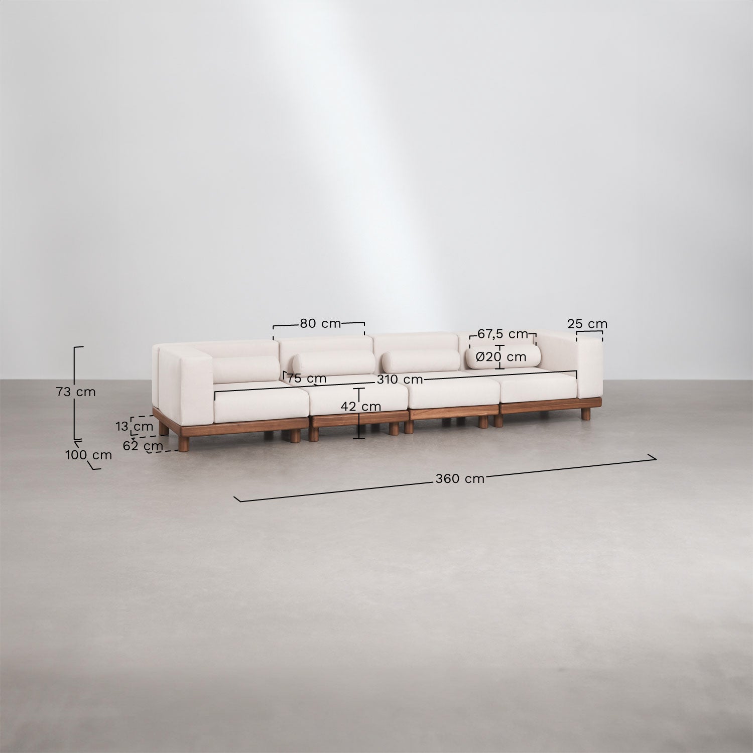 Modulinė 4 dalių lauko sofa KORKO su kampais, akacija