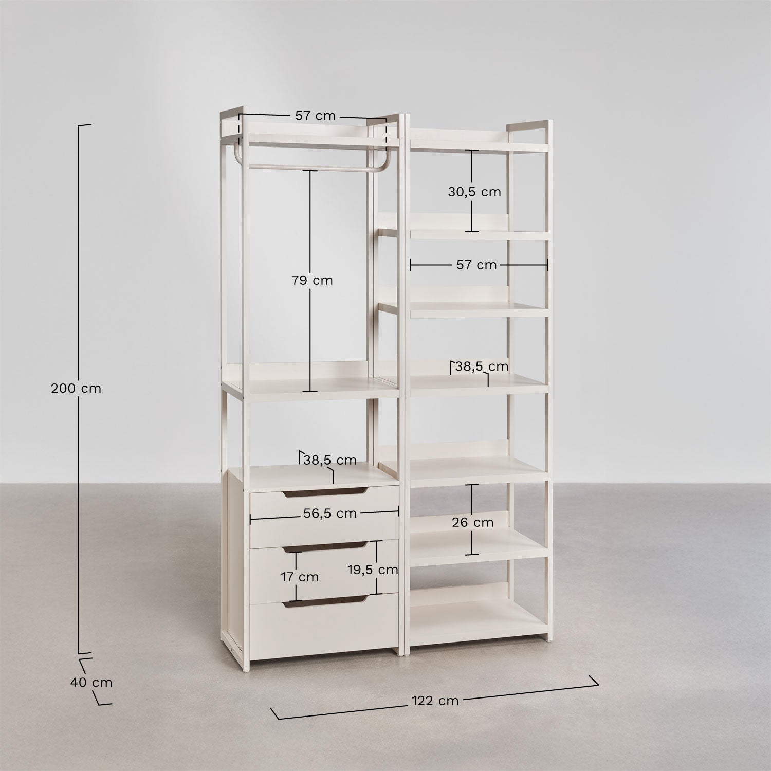 Modulinė atvira spinta CENEUNO 2 dalių, metalas