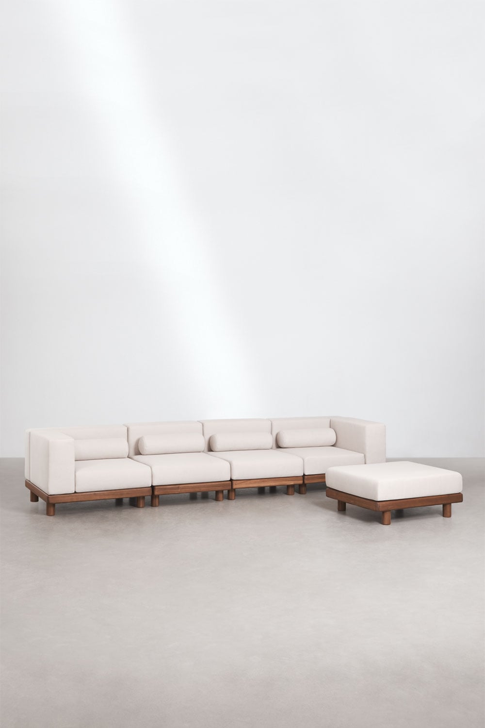 Modulinė lauko sofa KORKO, 4 dalys su pufu ir kampais, akacija