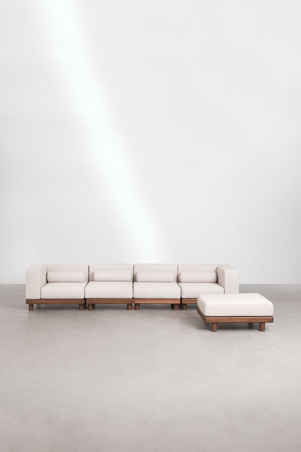 Modulinė lauko sofa KORKO, 4 dalys su pufu ir kampais, akacija