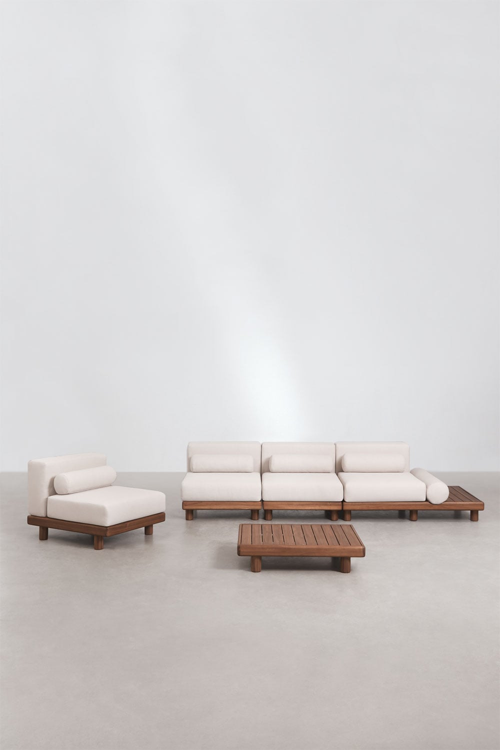 Modulinė lauko sofa KORKO, 5 dalys su staliukais, akacija
