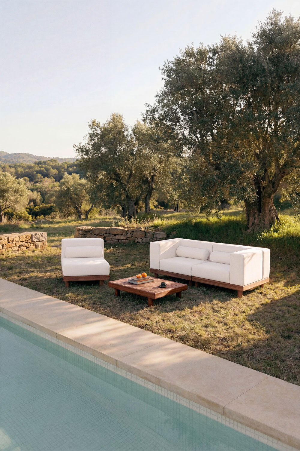 Modulinė lauko sofa KORKO su foteliu ir staliuku, akacija