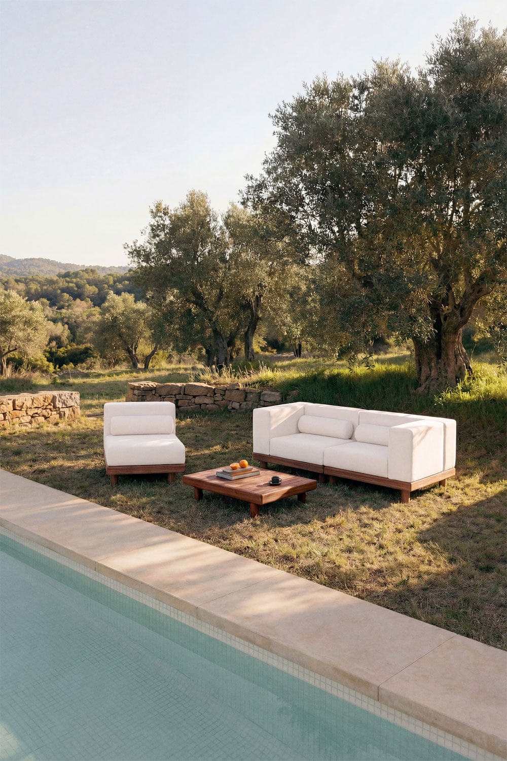 Modulinė lauko sofa KORKO su foteliu ir staliuku, akacija