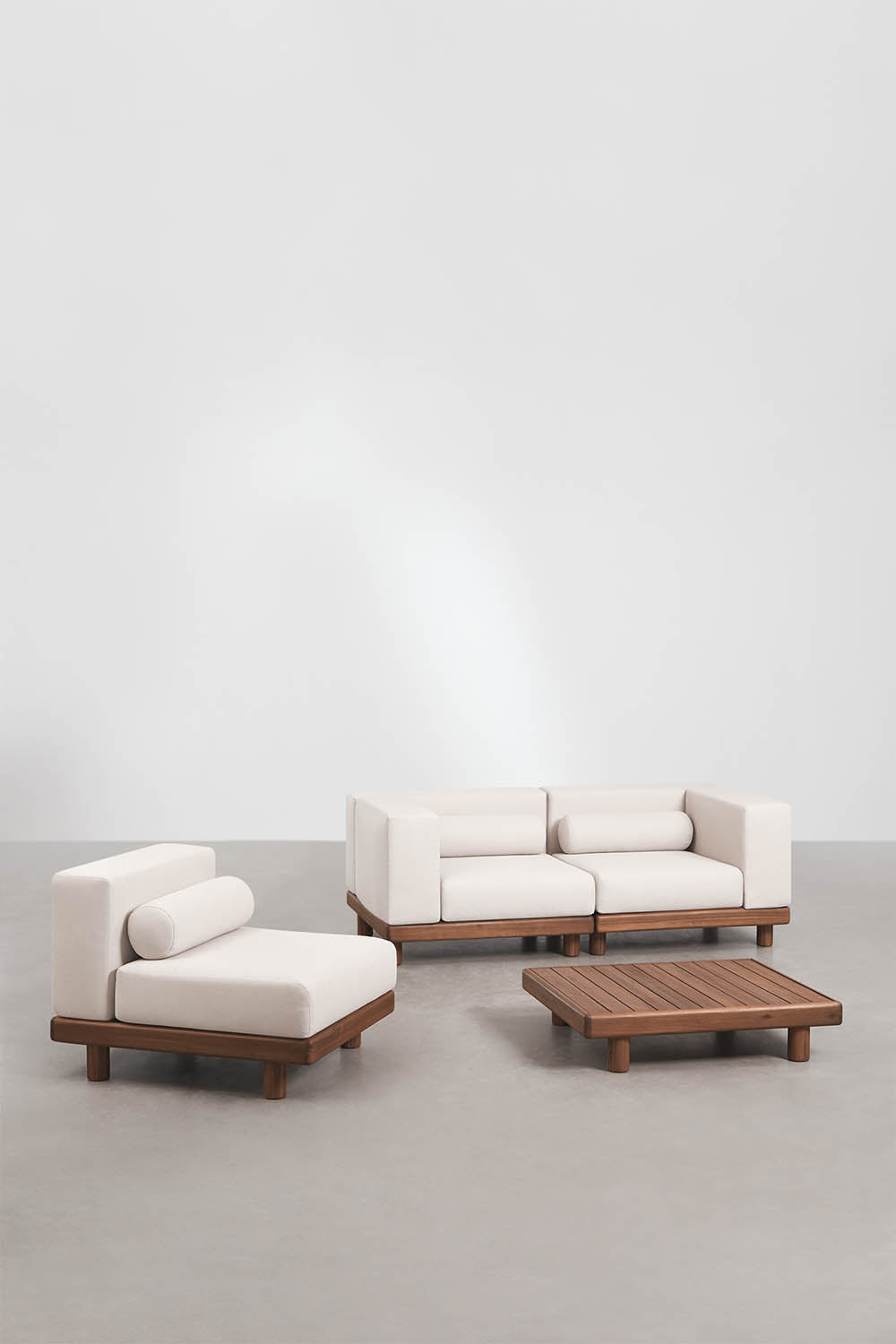 Modulinė lauko sofa KORKO su foteliu ir staliuku, akacija
