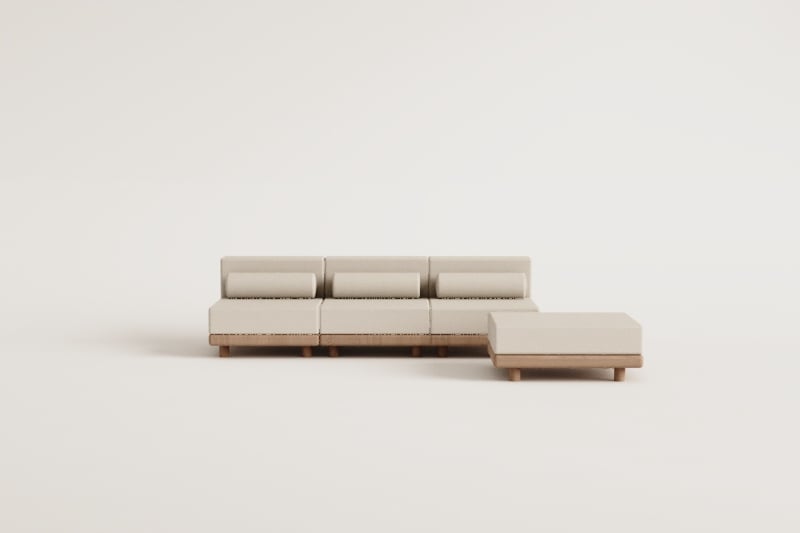 KORKO modular outdoor sofa with pouffe, acacia