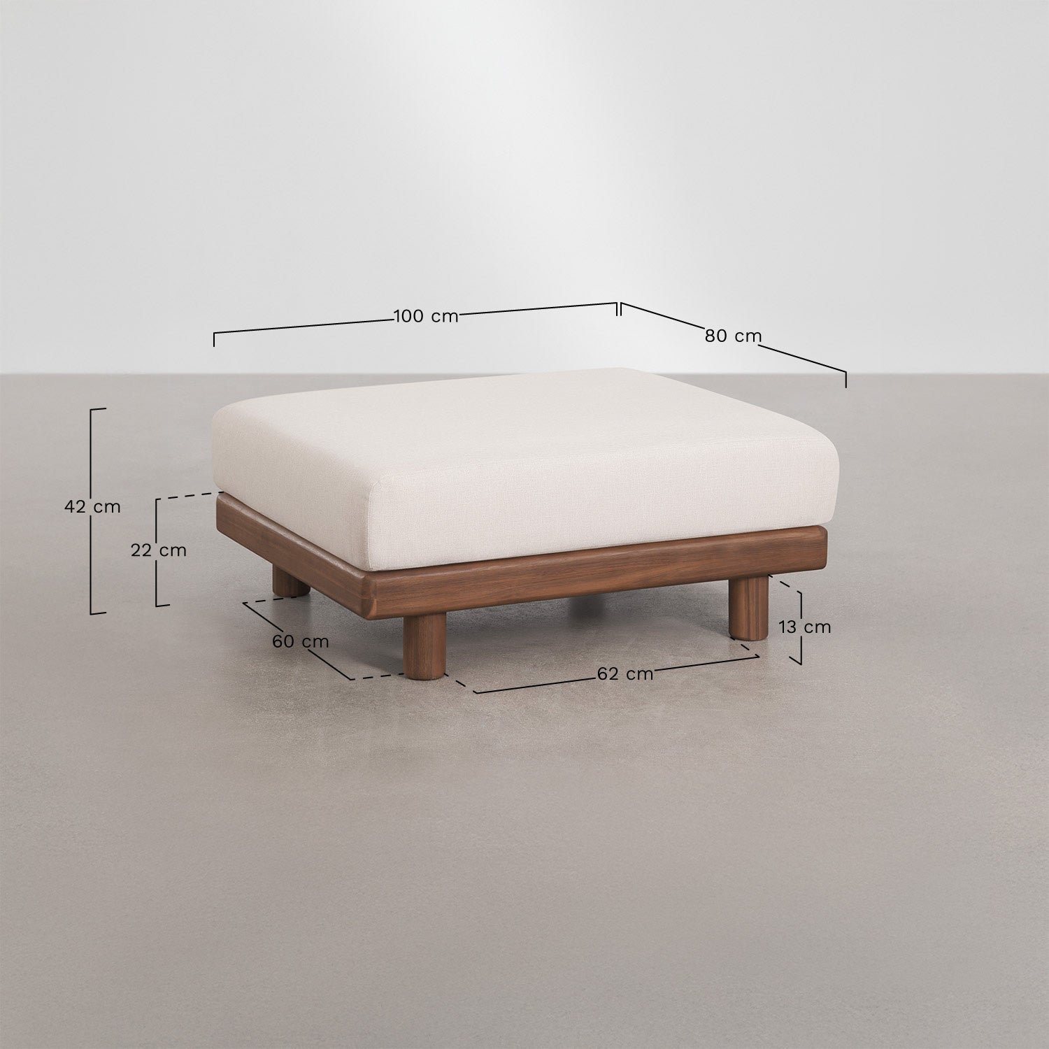 KORKO modular outdoor sofa with pouffe, acacia