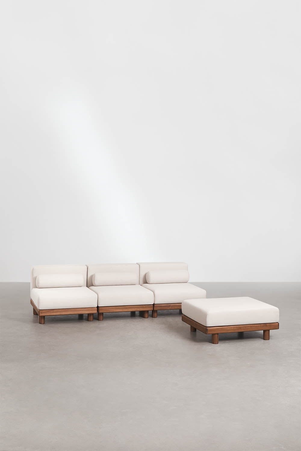 KORKO modular outdoor sofa with pouffe, acacia