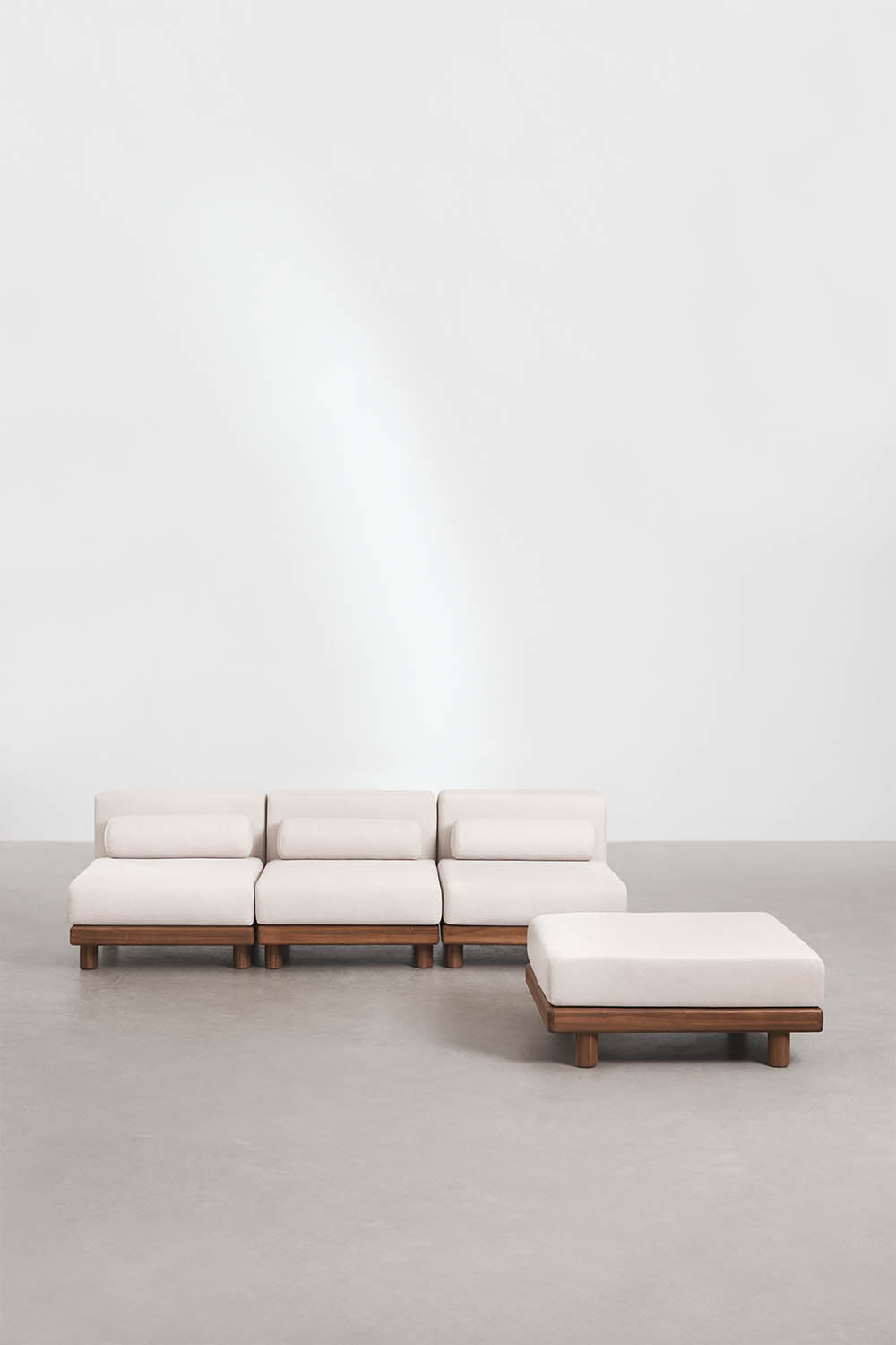 KORKO modular outdoor sofa with pouffe, acacia