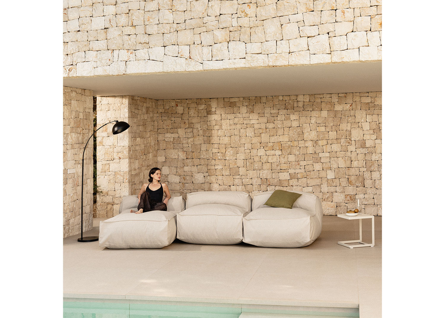 Modulinė lauko sofa VELVA, 3 dalys su šezlongu, granito pilka