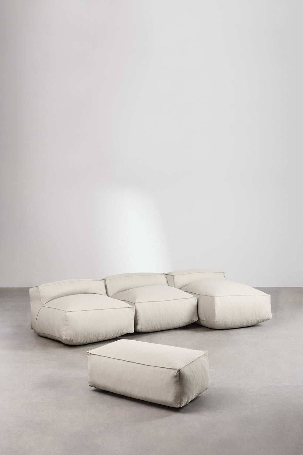 Modulinė lauko sofa VELVA su šezlongu ir pufu, kreminė