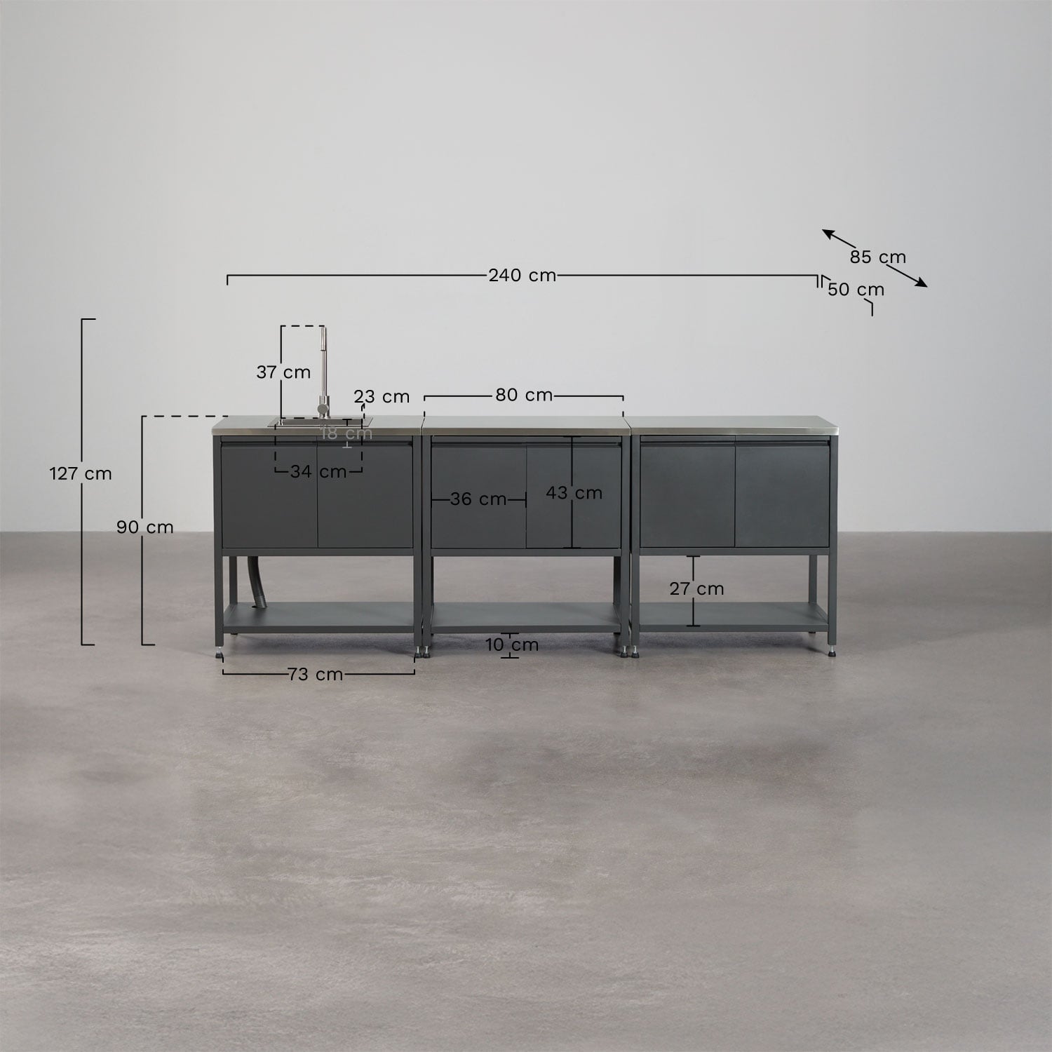 Outdoor kitchen CULINARA, three-piece, graphite grey