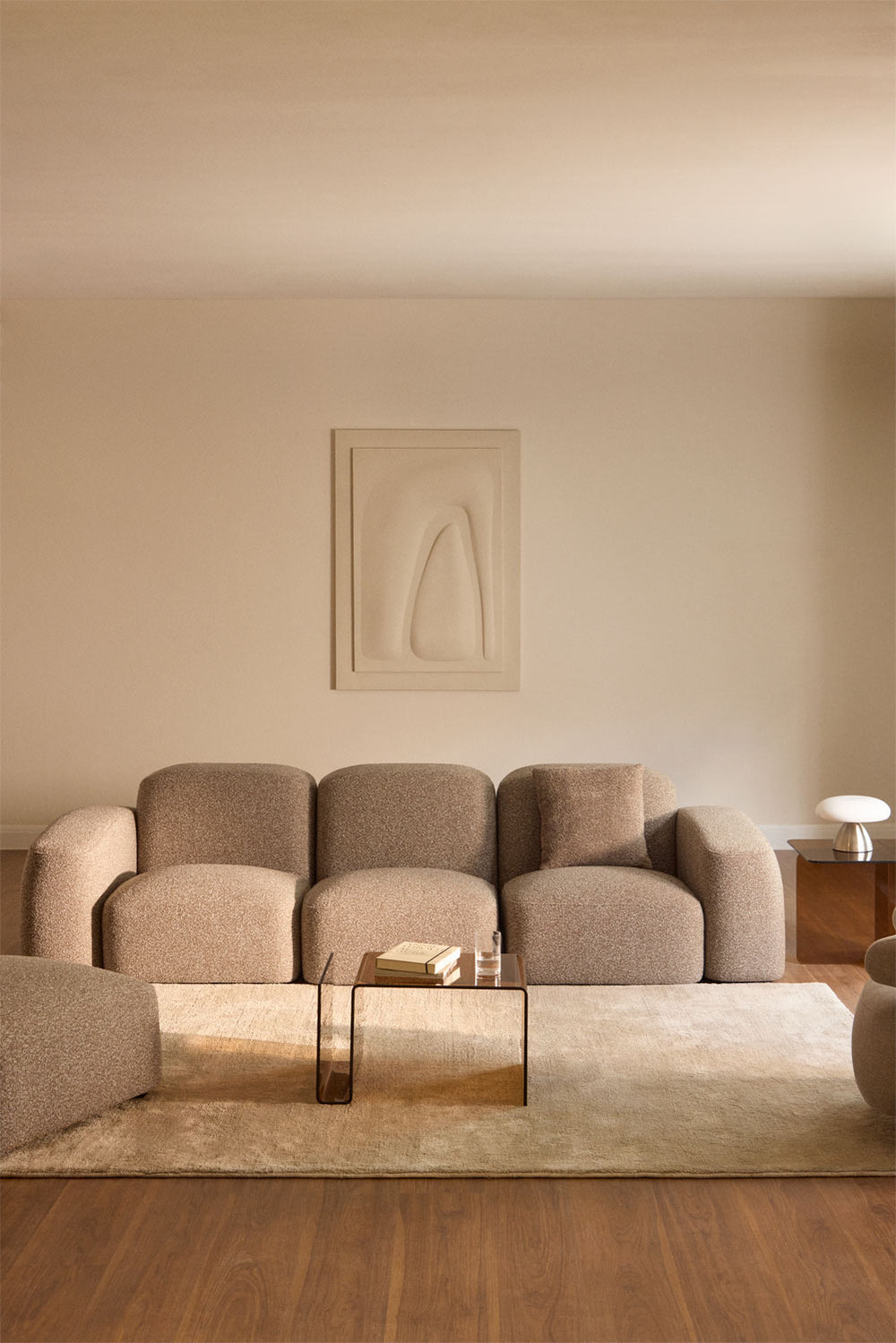 Modulinė sofa BASTIENA, rudos mokos boucle, 284 cm