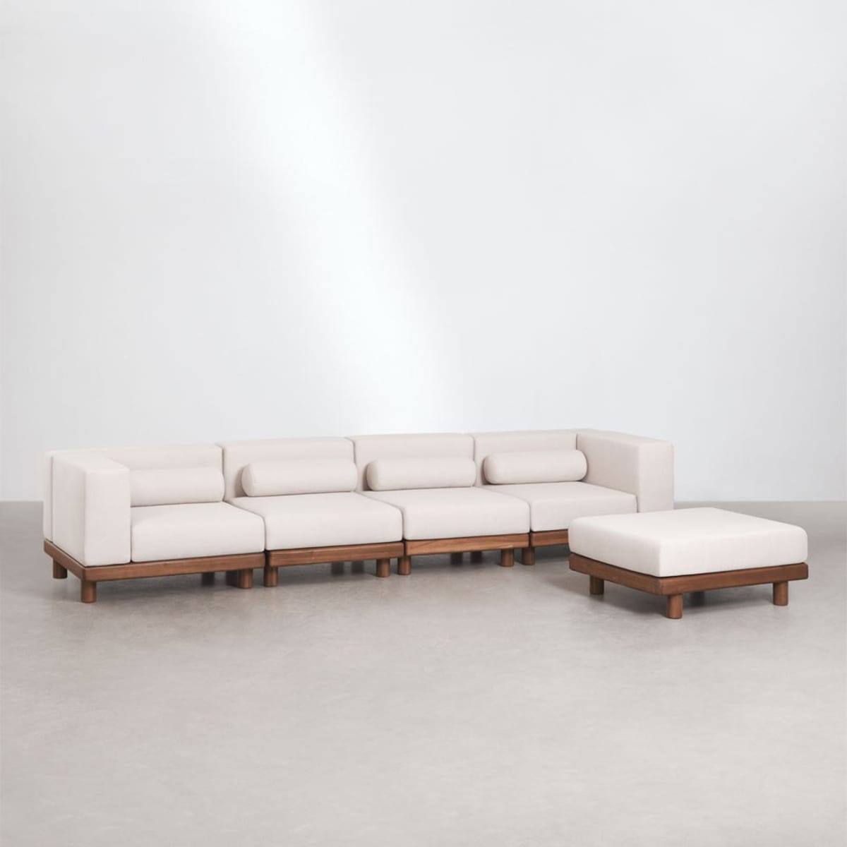 Modulinė lauko sofa KORKO, 4 dalys su pufu ir kampais, akacija