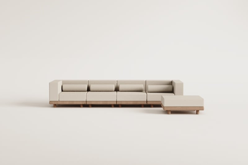 Modulinė lauko sofa KORKO, 4 dalys su pufu ir kampais, akacija
