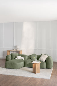 Modulinė sofa KOKONA su kairiuoju gultu, šalavijo žalios spalvos šenilas, 284 cm