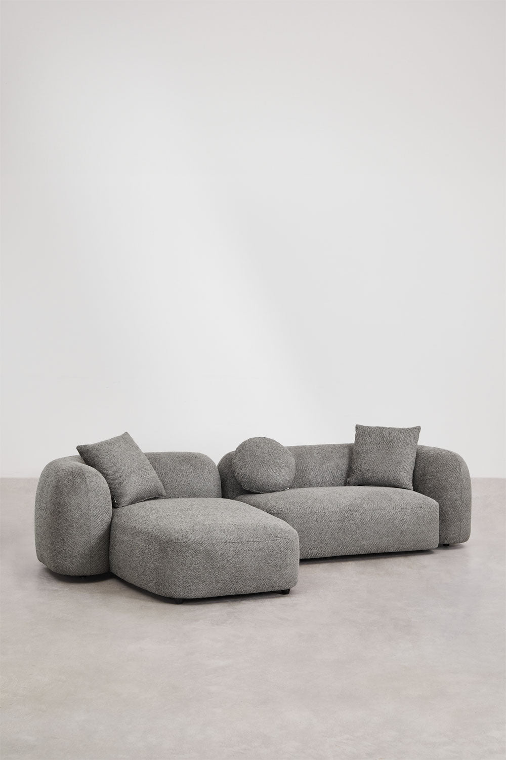 Modulinė sofa KOKONA su kairiuoju gultu, granito pilkas šenilas, 284 cm