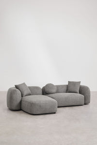 Modulinė sofa KOKONA su kairiuoju gultu, granito pilkas šenilas, 284 cm
