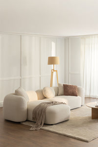 Modulinė sofa KOKONA su kairiuoju gultu, storas baltas šenilas, 284 cm