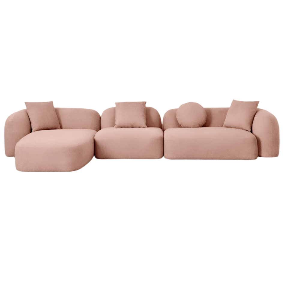 Kampinė, modulinė sofa LUCIA, kairė, rausva