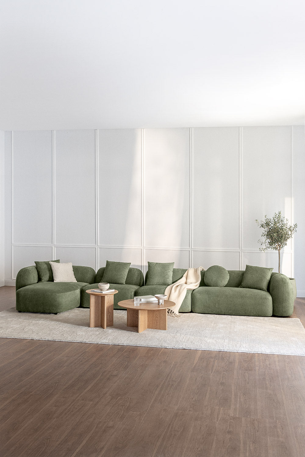 Sofa KOKONA su gultu, šalavijo žalia, 480 cm, kairė