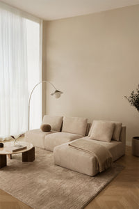 Modulinė sofa TEMPLENA su dešiniuoju gultu, smėlio spalvos velvetas, 3 dalys