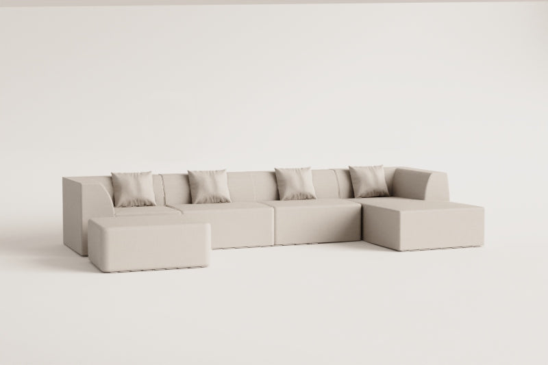 Modulinė sofa KARDENA su dešiniuoju gultu ir pufu – kraštų apdailos detalė