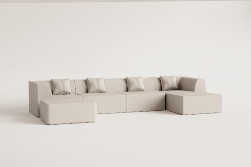 Modulinė sofa KARDENA su dešiniuoju gultu ir pufu – spalvos niuansas iš arti
