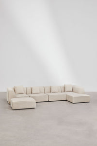 Modulinė sofa KARDENA su dešiniuoju gultu ir pufu, kreminis šenilas, 4 dalys