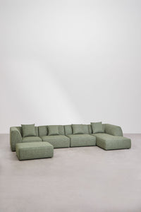 Modulinė sofa KARDENA su dešiniuoju gultu ir pufu – artimas planas