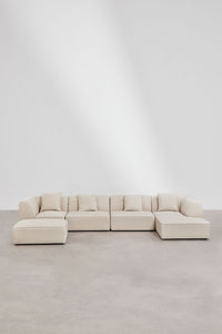 Modulinė sofa KARDENA su dešiniuoju gultu ir pufu – artimas planas