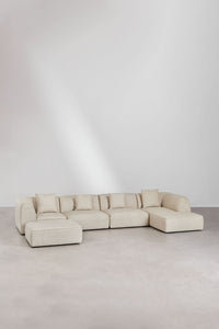 Modulinė sofa KARDENA su dešiniuoju gultu ir pufu – artimas planas