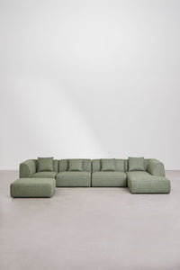Modulinė sofa KARDENA su dešiniuoju gultu ir pufu – detalus vaizdas