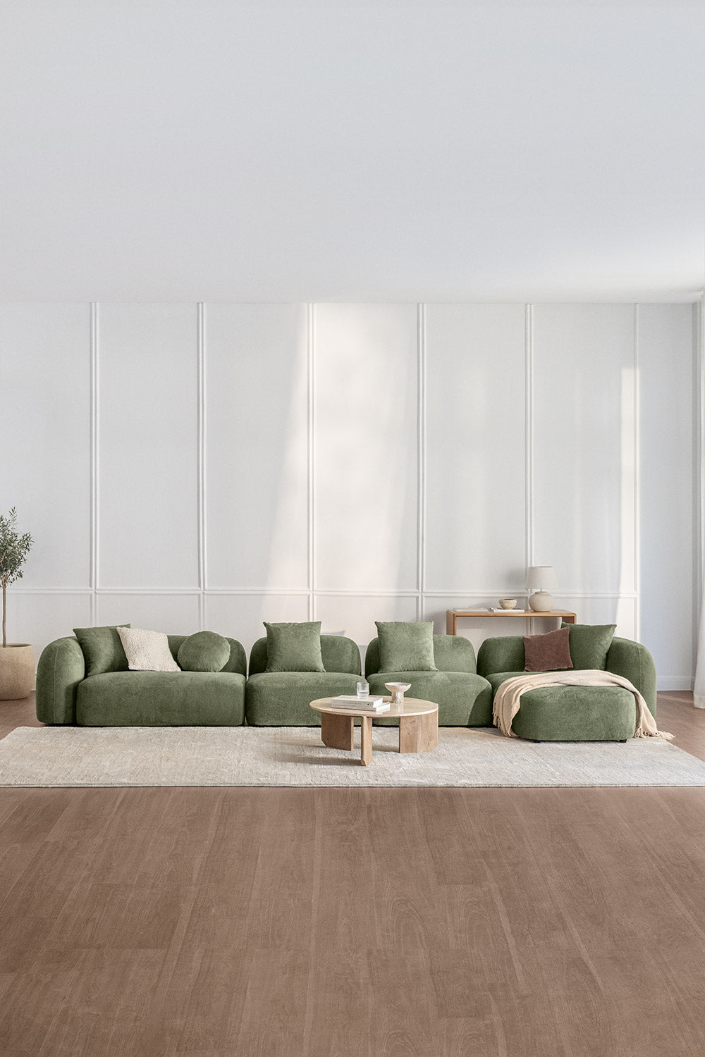 Sofa KOKONA su gultu, šalavijo žalia, 480 cm, dešinė