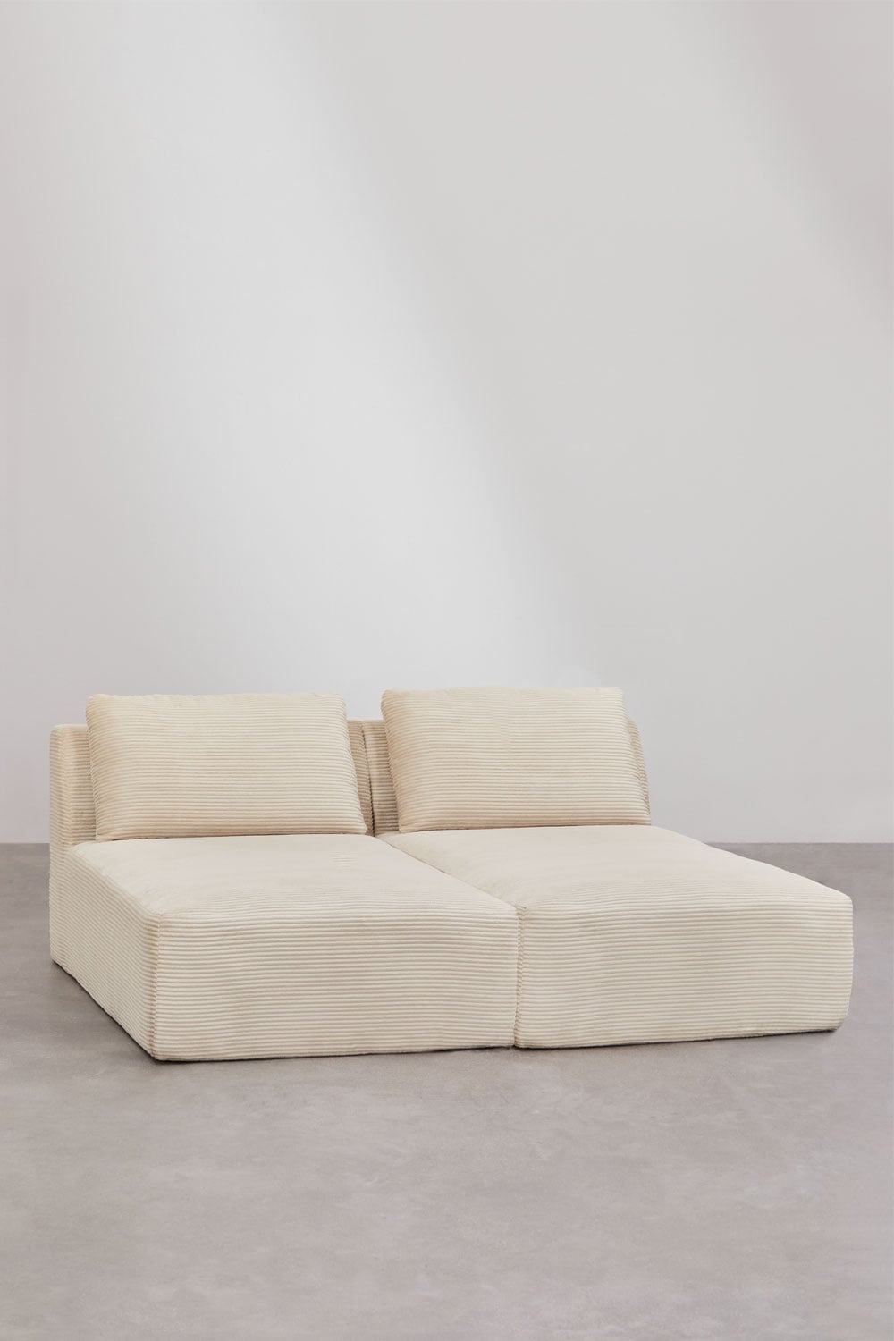 Kampinė sofa TEMPLENA iš priekio, smėlio linas velvetas