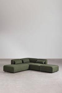 Kampinė sofa FOGLERA iš priekio, šalavijo žalia šenilo