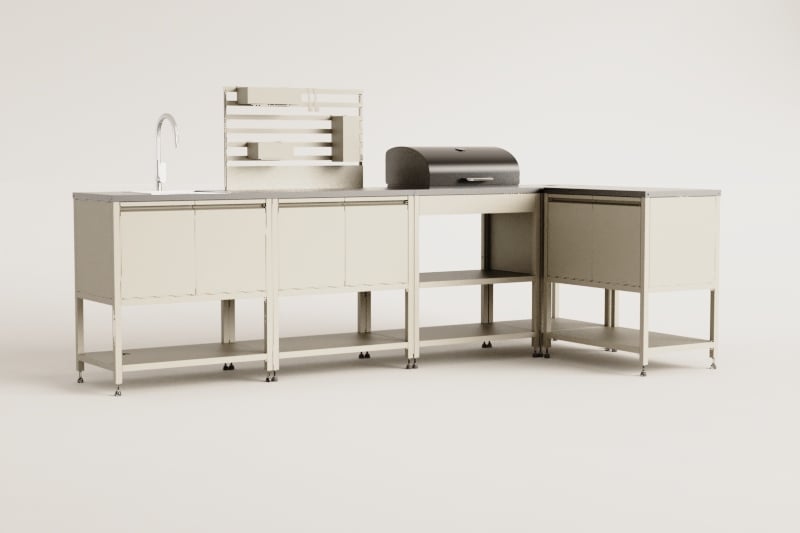 Corner outdoor kitchen CULINARA, five-piece, cream