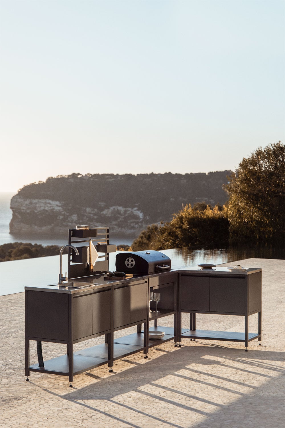 Corner outdoor kitchen CULINARA, five-piece, cream