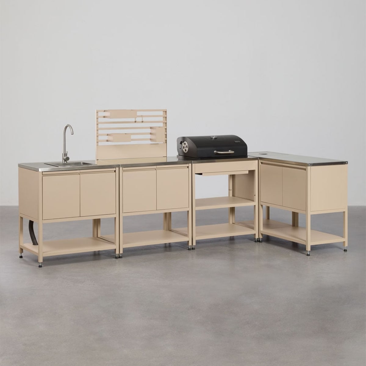 Corner outdoor kitchen CULINARA, five-piece, cream