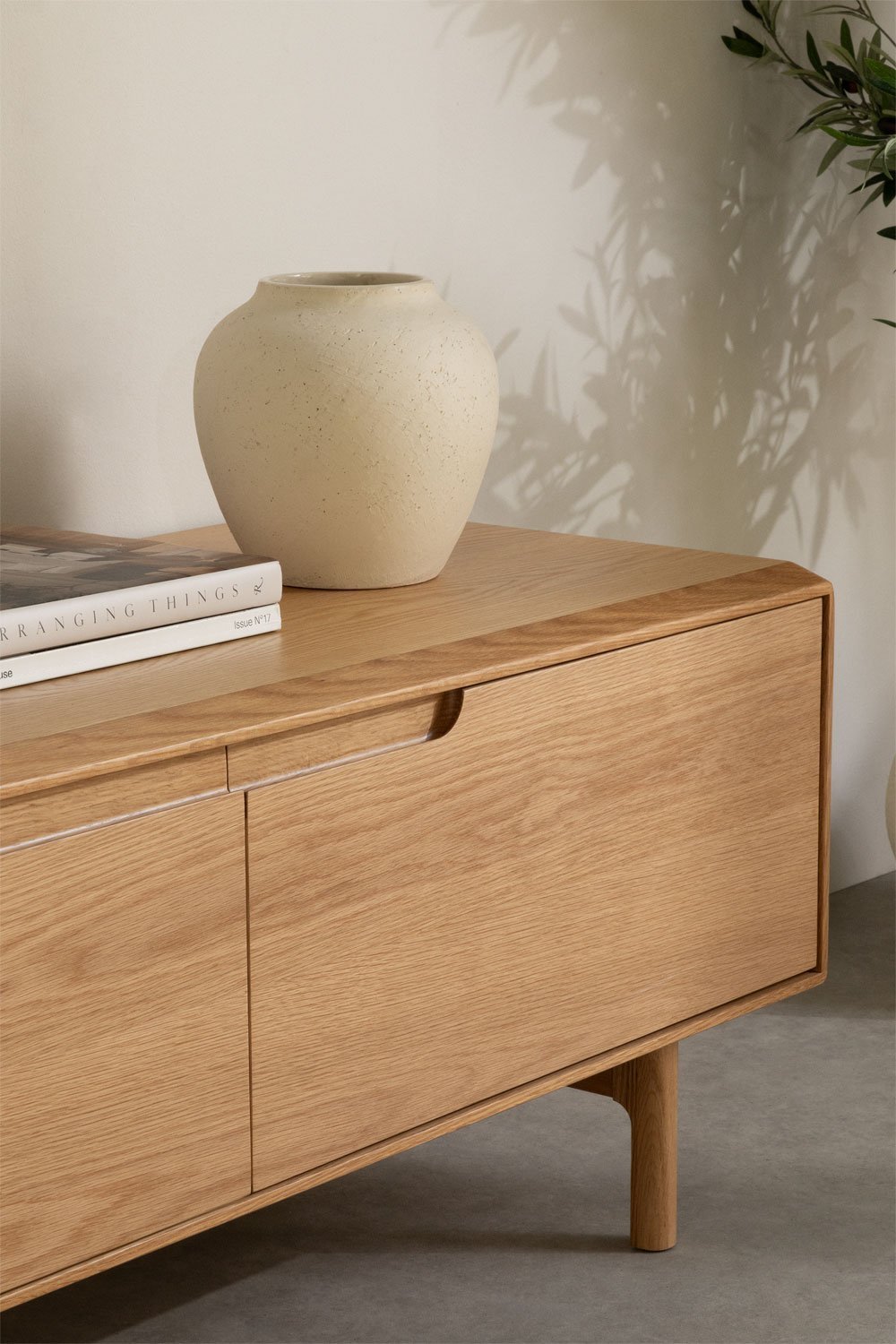 Ąžuolo lukšto TV spintelė FENUORA tvarkingai TV zonai