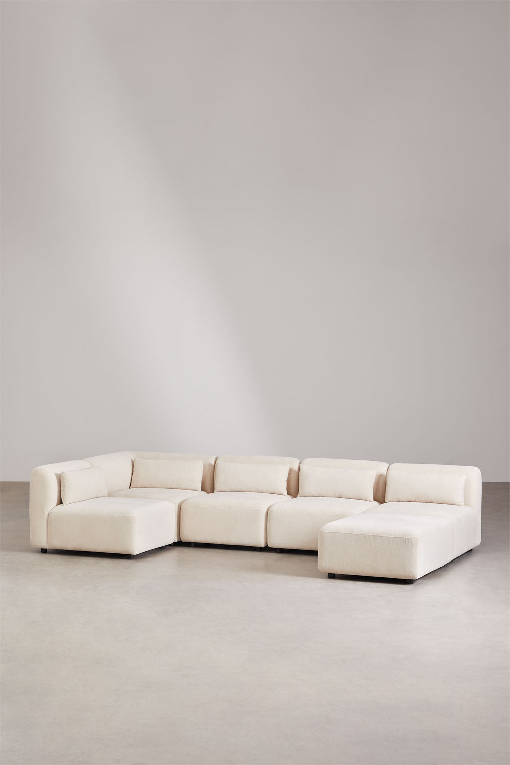 Kampinė sofa FOGLERA su pufu, smėlio linas, 331x194