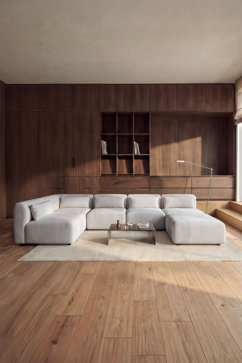 Kampinė sofa FOGLERA baltame fone, pilkos spalvos